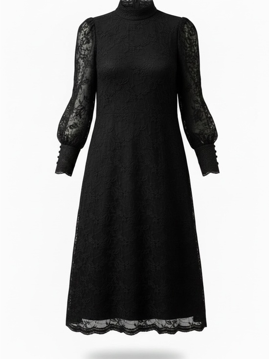 Vintage Dresses & Skirts - Vintage Mockneck Black Floral Lace Dress